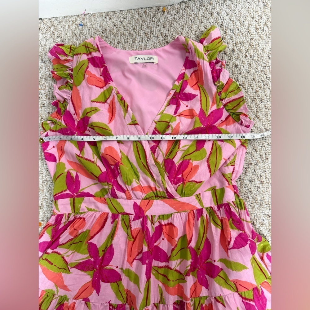 Taylor Floral Pink and Green Midi Dress L - Picture 6 of 8
